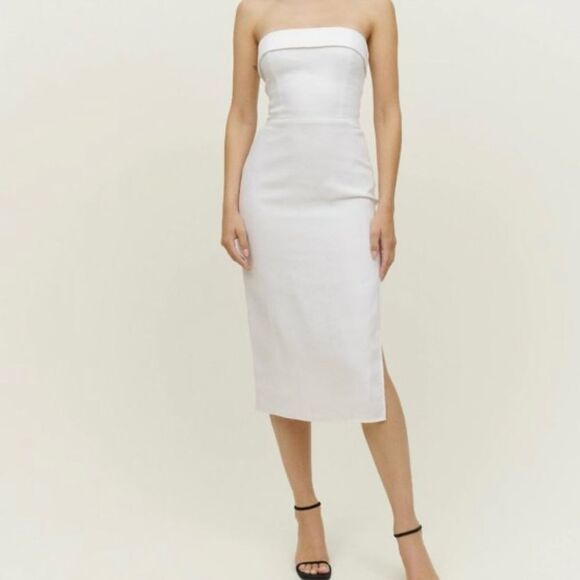 Reformation Marcella Linen White Strapless Midi Dress NWT $278 - Picture 4 of 6